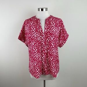 Shein Red White Floral Short Sleeve Top Women XL Extra Large